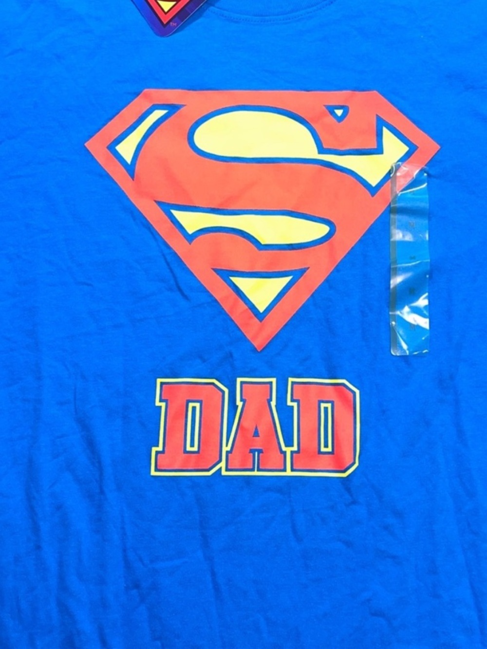 Superman 'Dad' Graphic Tee - Bright Blue Relaxed Fit Size Small | NWT - Picture 2 of 3